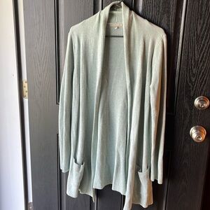 Joan Vass Studio lovely mint green long cotton cardigan with pockets, large